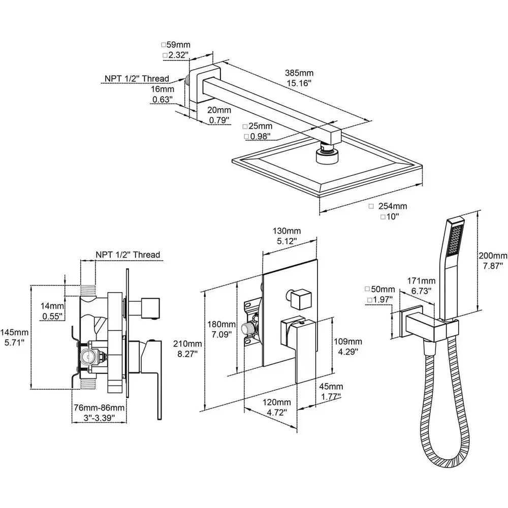Brushed Gold Shower Faucet Set 12